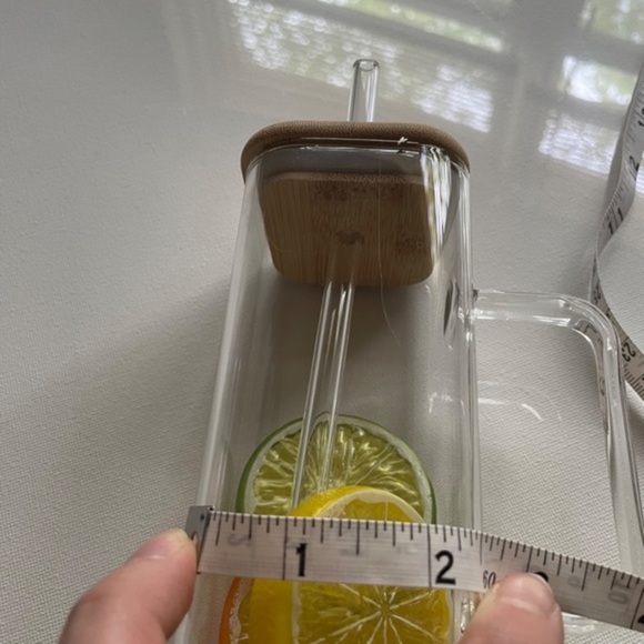 13.5oz Glass Cup w/ Lid & Straw ( 5.5in x 2.4in ) - Picture 4 of 6